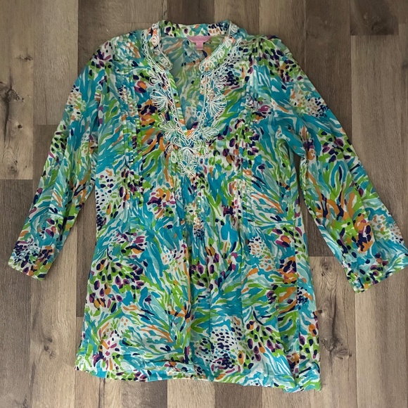 Lilly Pulitzer Women's Beaded Sarasota Tunic I Sea Soiree - Picture 2 of 5